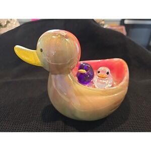Handmade Resin Mommy Duck With Babies Pink Yellow Green 650